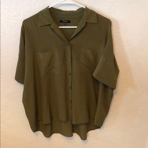 Silk Square Short Sleeve Button Down Blouse